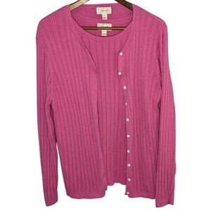 Foxcroft Women Ribbed Knit Cardigan Sleeveless Shell set XL Pink